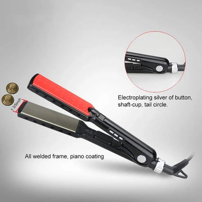 Hair straightener with close-up details on a gray background