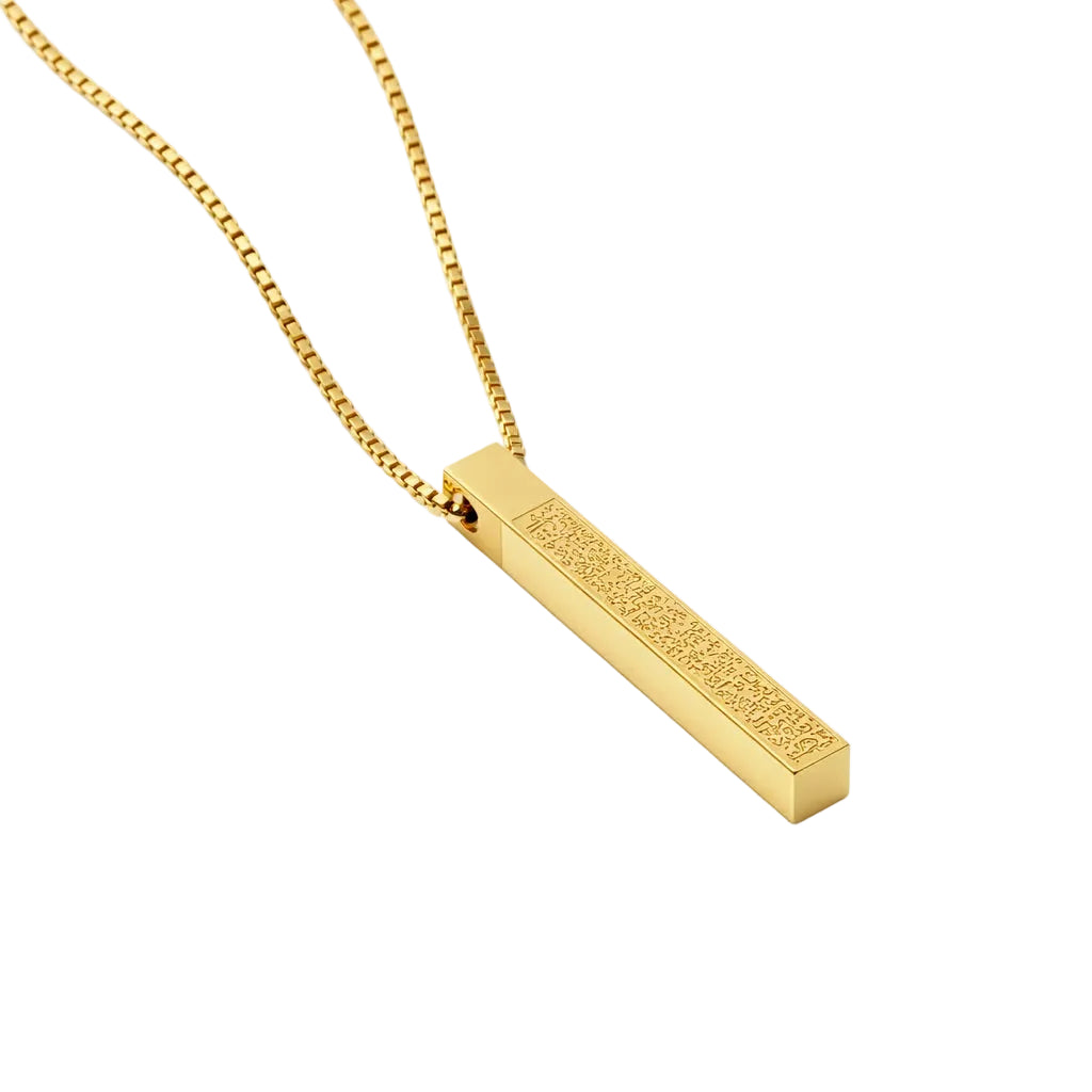 Gold pendant necklace on a white background