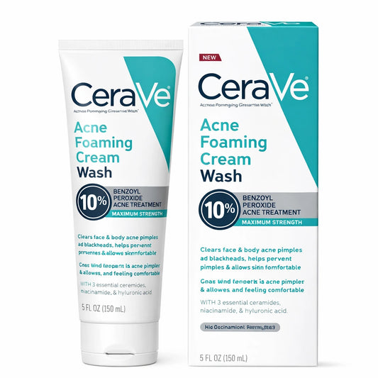 CeraVe Acne Foaming Cream Wash packaging on a white background