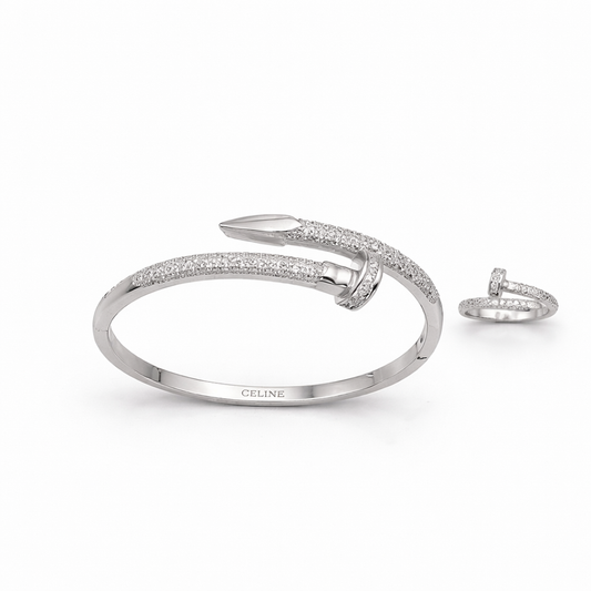 Luxury Nail-Style Sparkle Bangle Set – Elegant Rhinestone Bracelet Stack