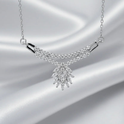 Silver necklace with diamond-like stones on a silver background